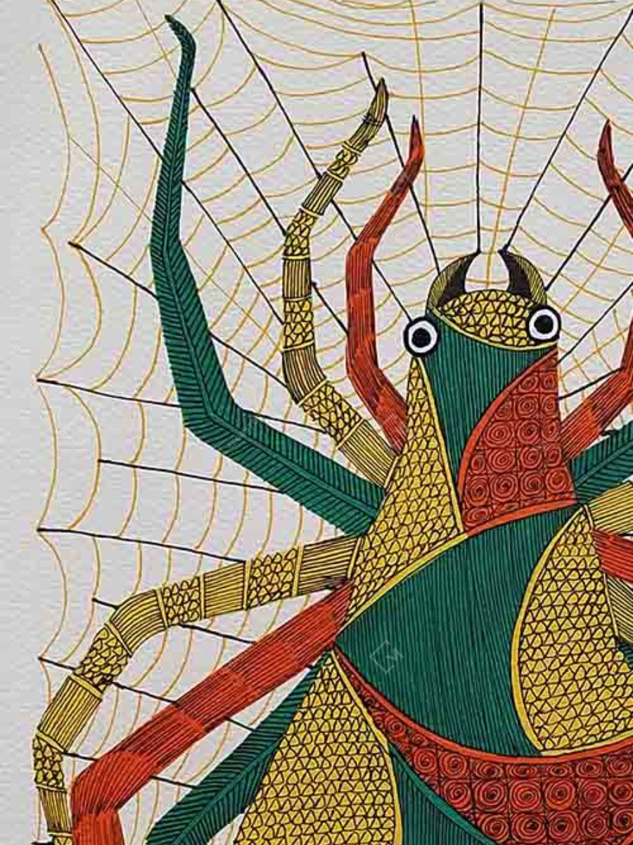 Megastores - Hand Painted Spider Gond Art Painting on A4 Paper by